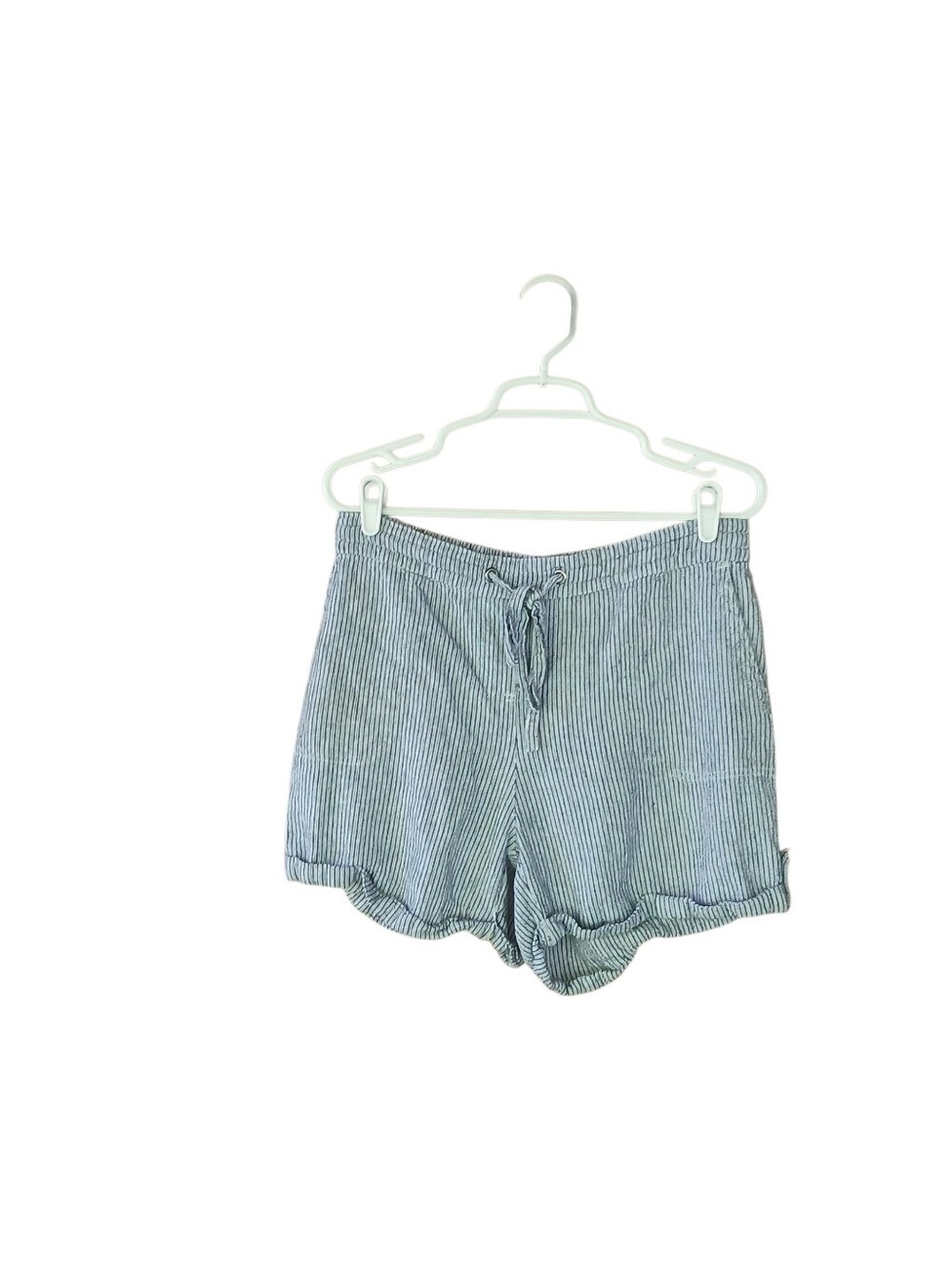 Per Se Navy Striped High Waisted Linen Blend 5" Shorts Large
